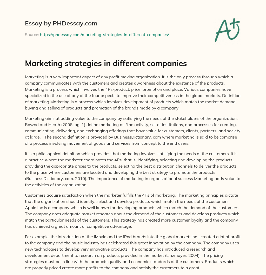 marketing strategies for big companies pte essay