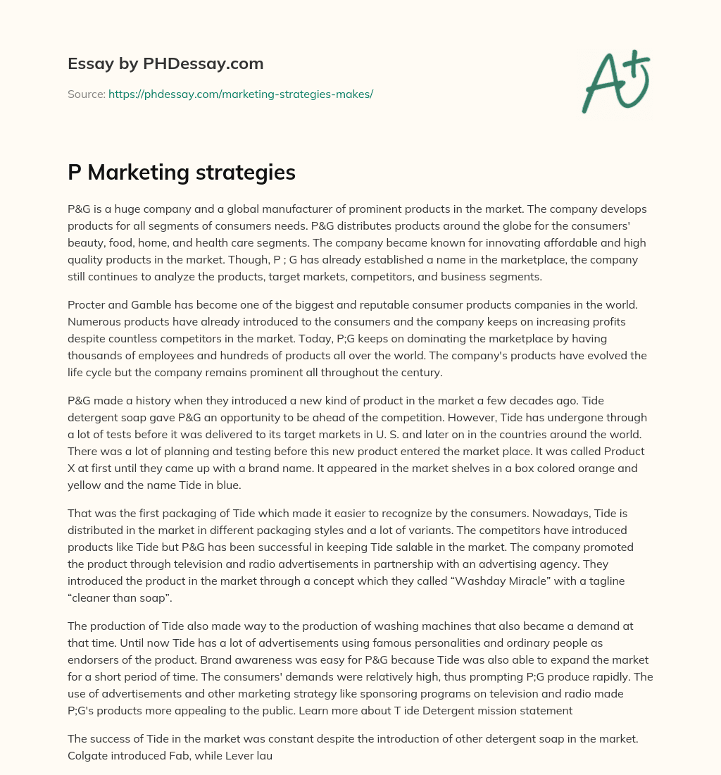 P&G: A Global Leader in Consumer Products Innovation essay