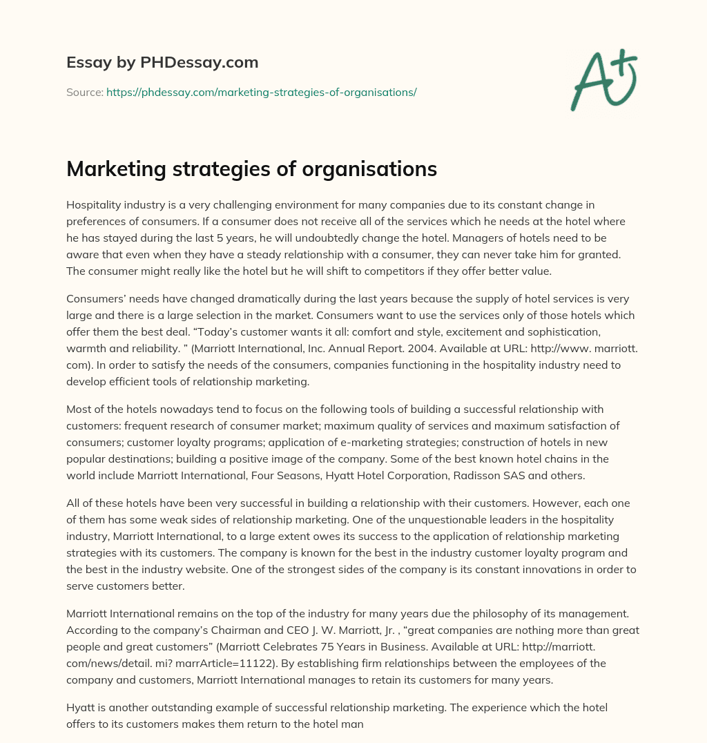 Marketing strategies of organisations essay