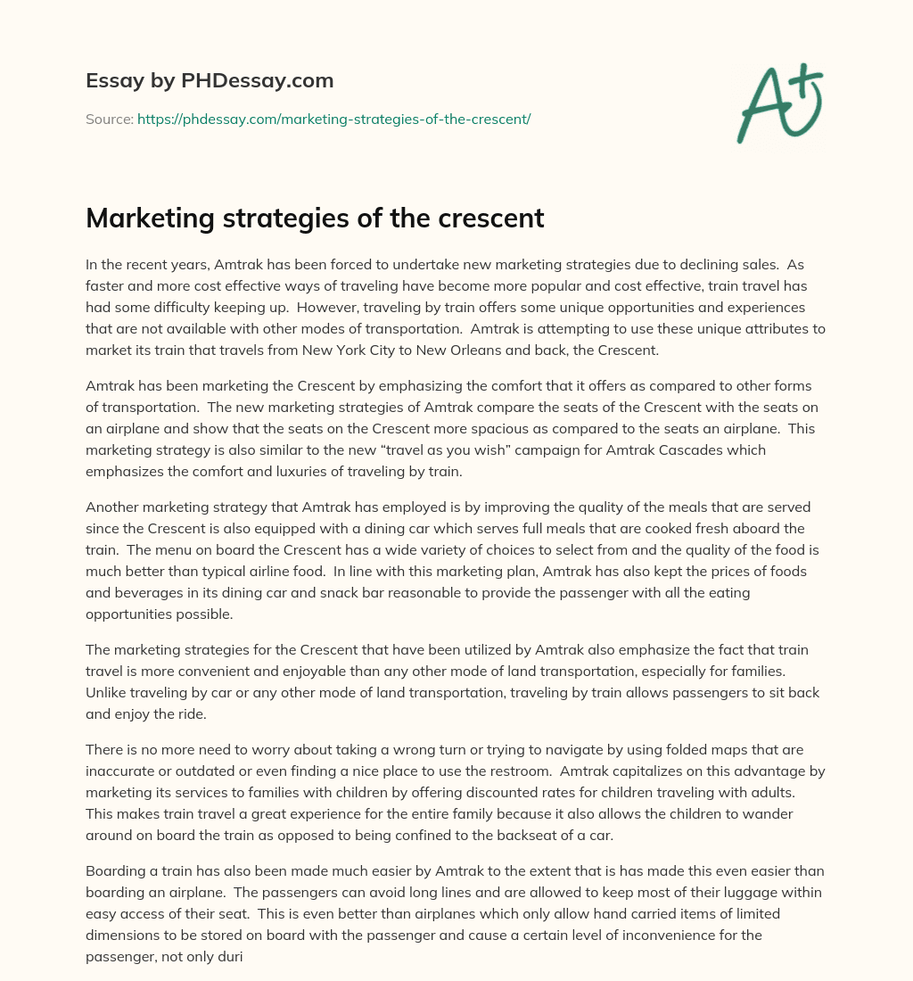 Marketing strategies of the crescent essay