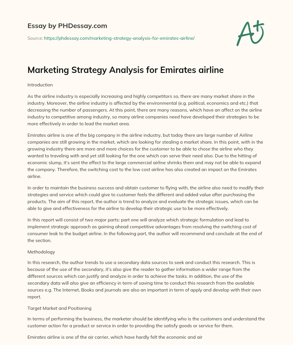 Marketing Strategy Analysis for Emirates airline essay