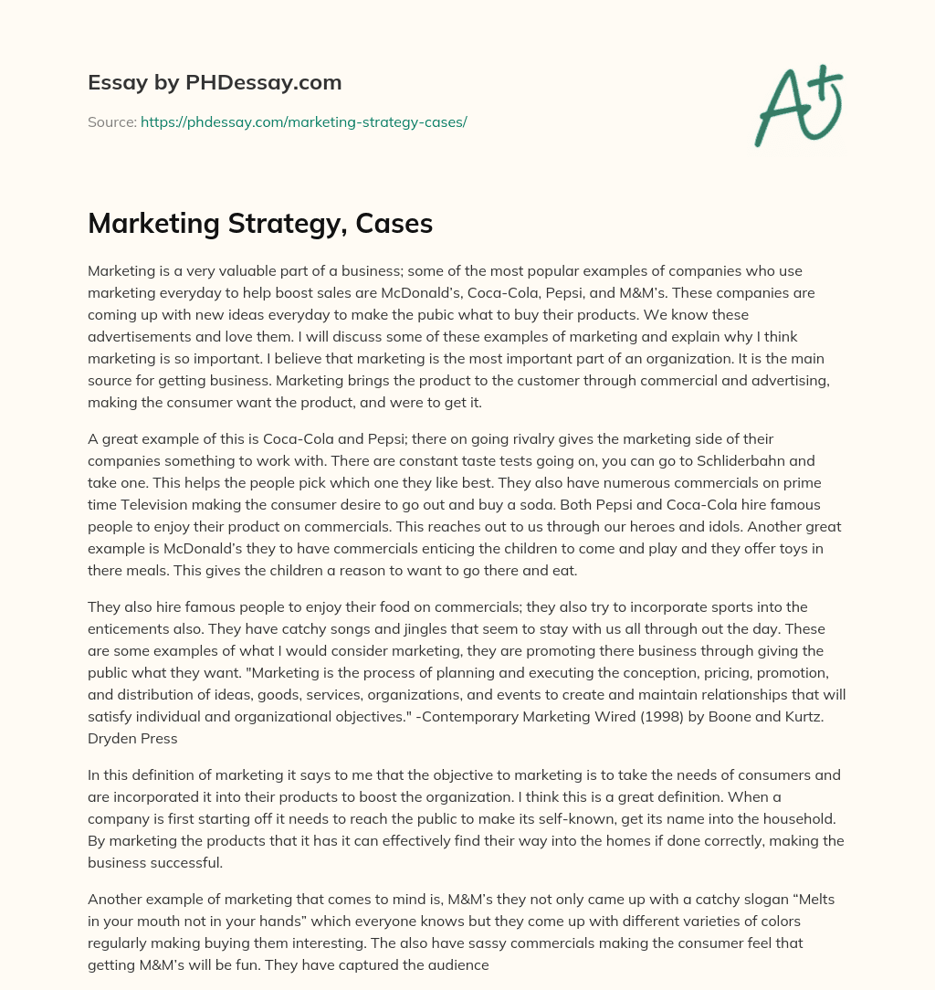 Marketing Strategy, Cases - PHDessay.com