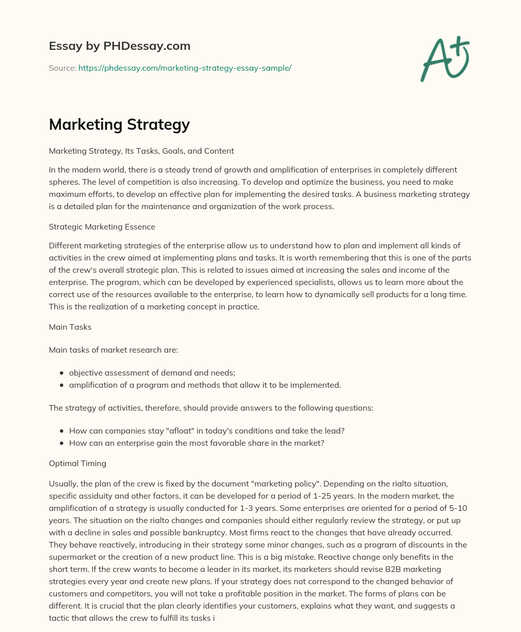 strategic marketing plan essay