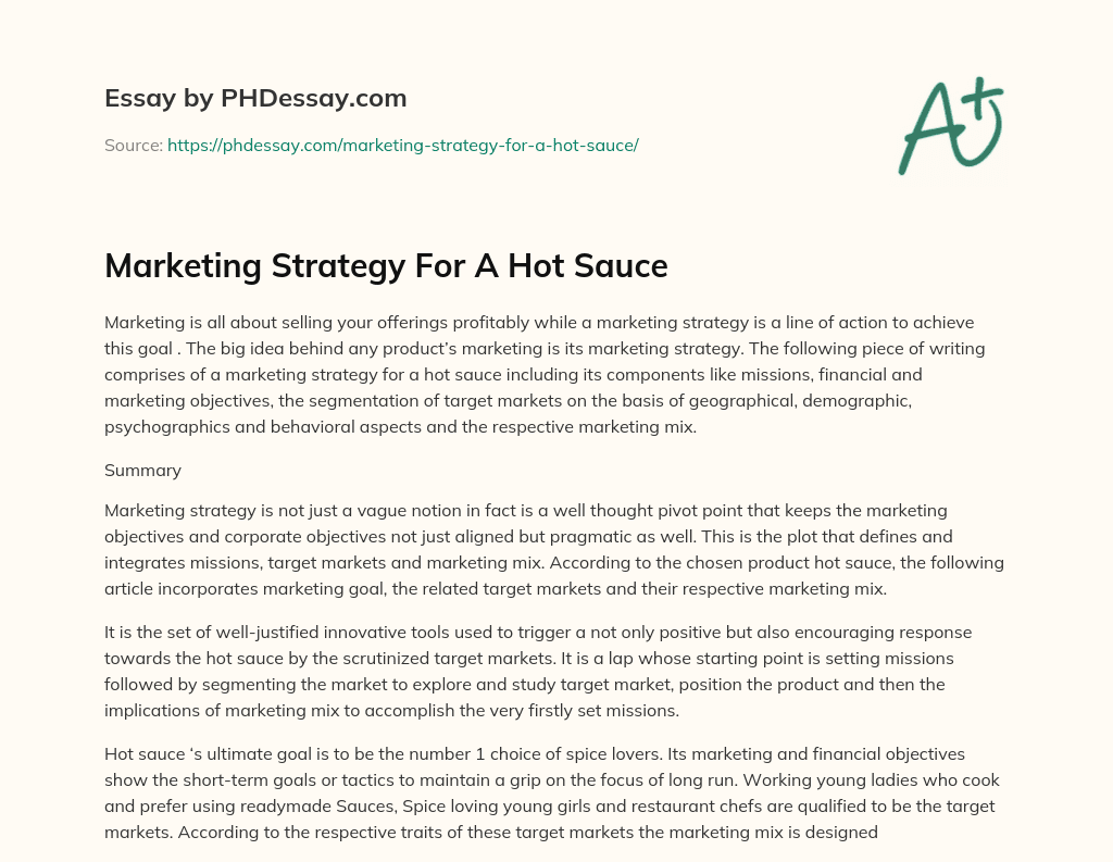 Marketing Strategy For A Hot Sauce essay