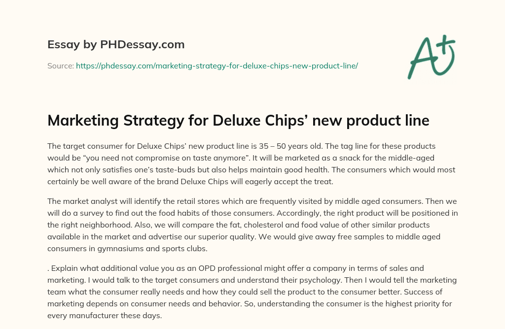 Marketing  Strategy  for  Deluxe  Chips’  new  product  line essay