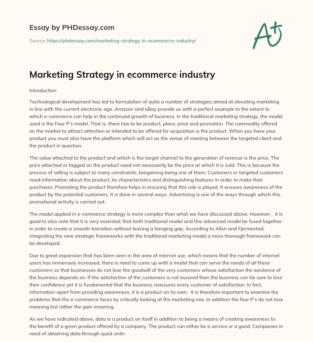 Marketing Strategy in ecommerce industry essay