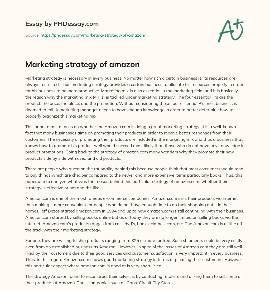 Marketing strategy of amazon essay
