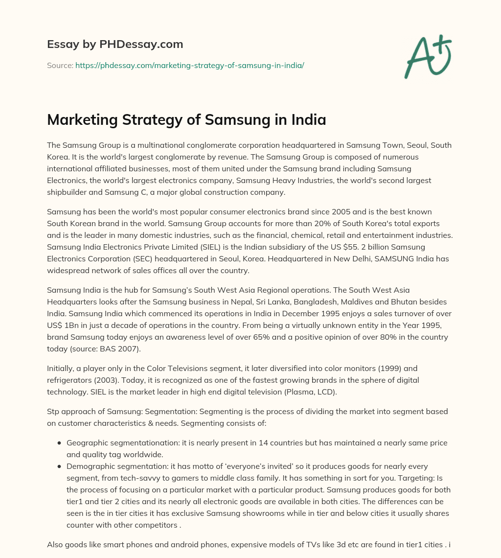 Marketing Strategy of Samsung in India essay