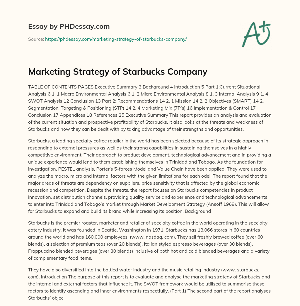 Marketing Strategy of Starbucks Company essay