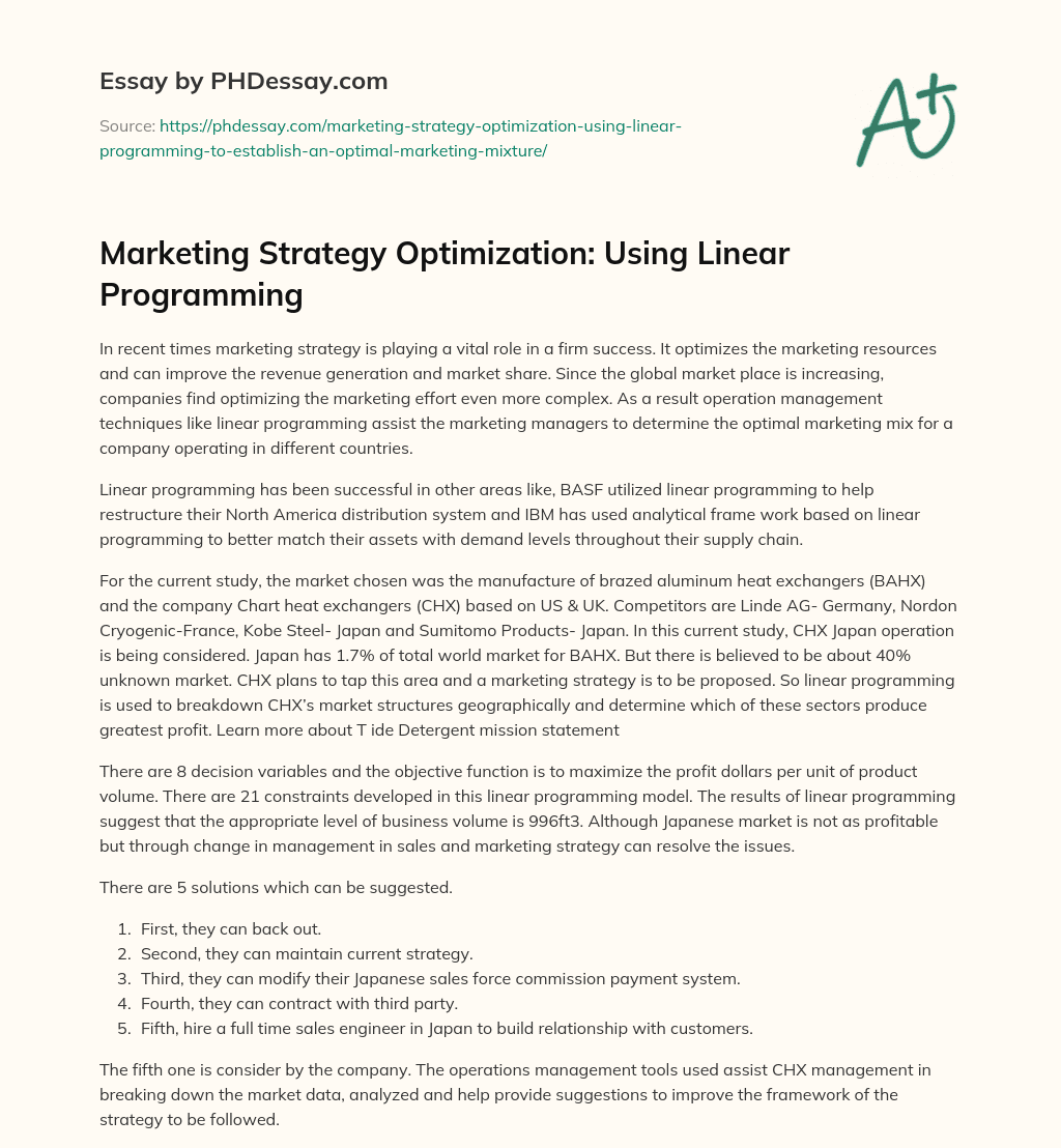 Marketing Strategy Optimization: Using Linear Programming essay