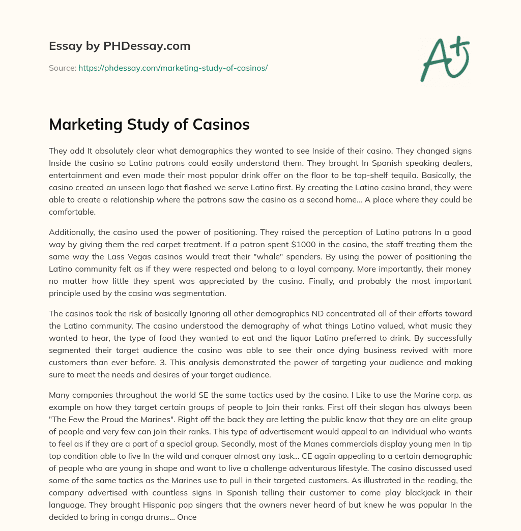 Marketing Study of Casinos essay