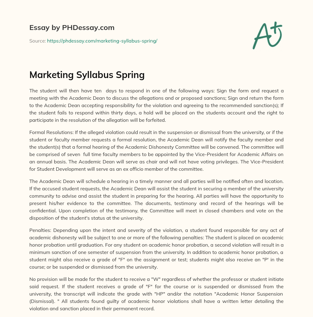 Marketing Syllabus Spring essay