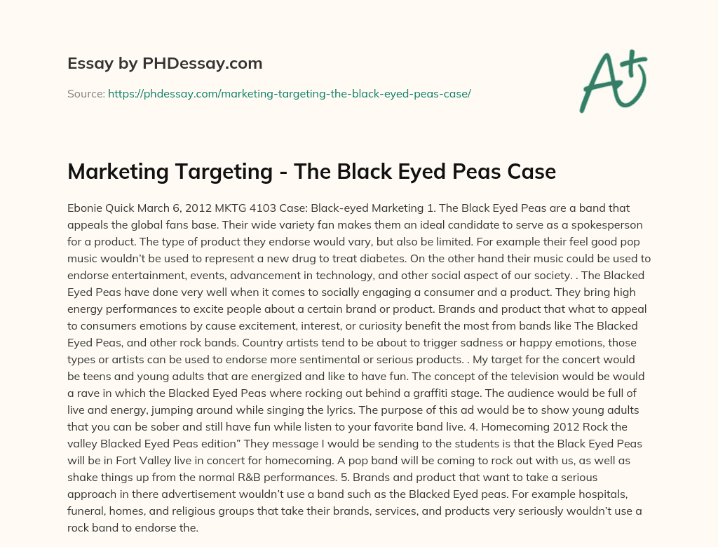 Marketing Targeting – The Black Eyed Peas Case essay