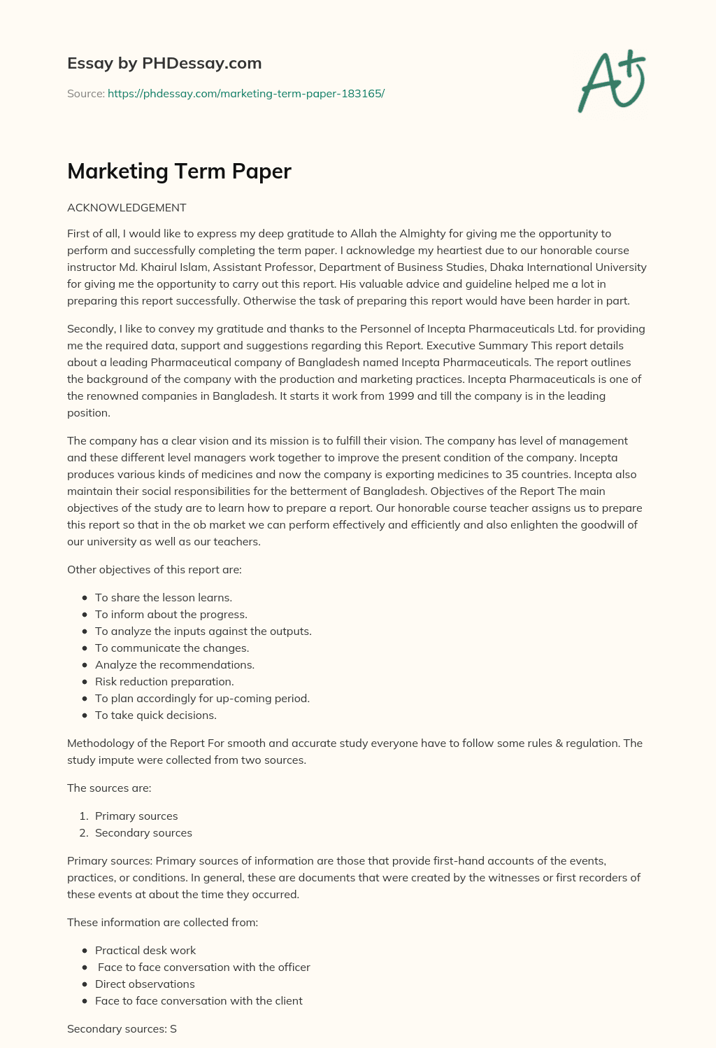 Marketing Term Paper essay