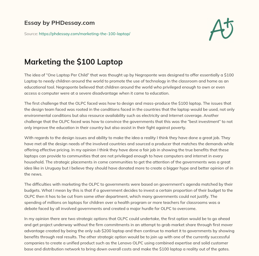 Marketing the $100 Laptop essay