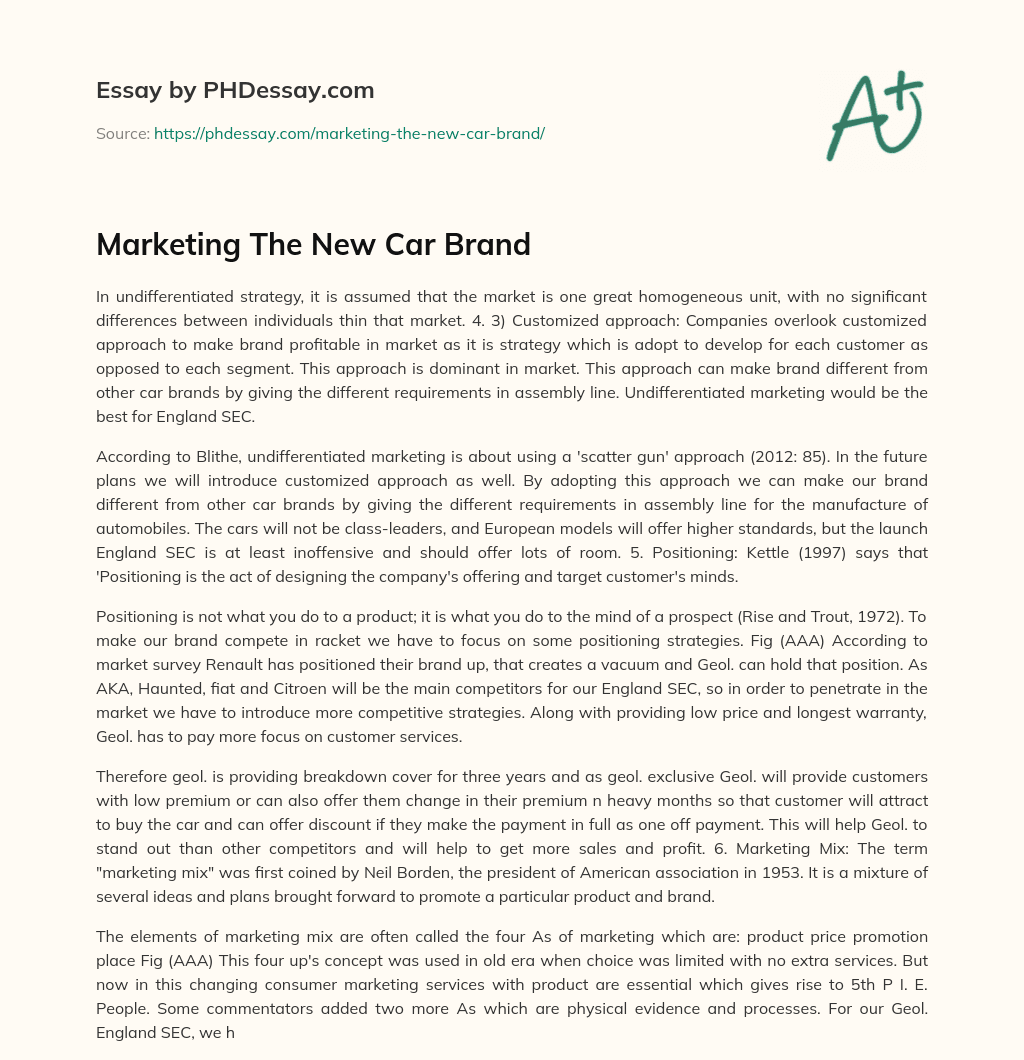 Marketing The New Car Brand essay