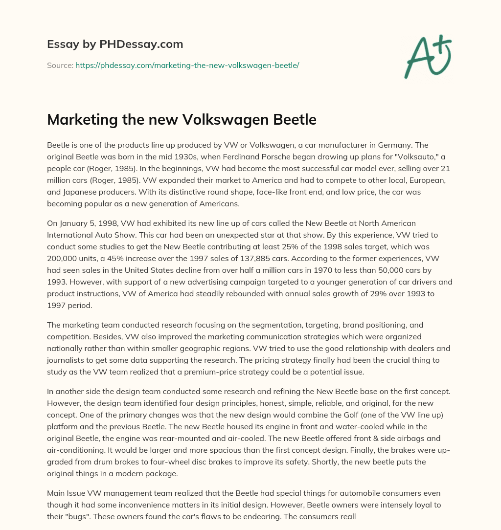 Marketing the new Volkswagen Beetle essay