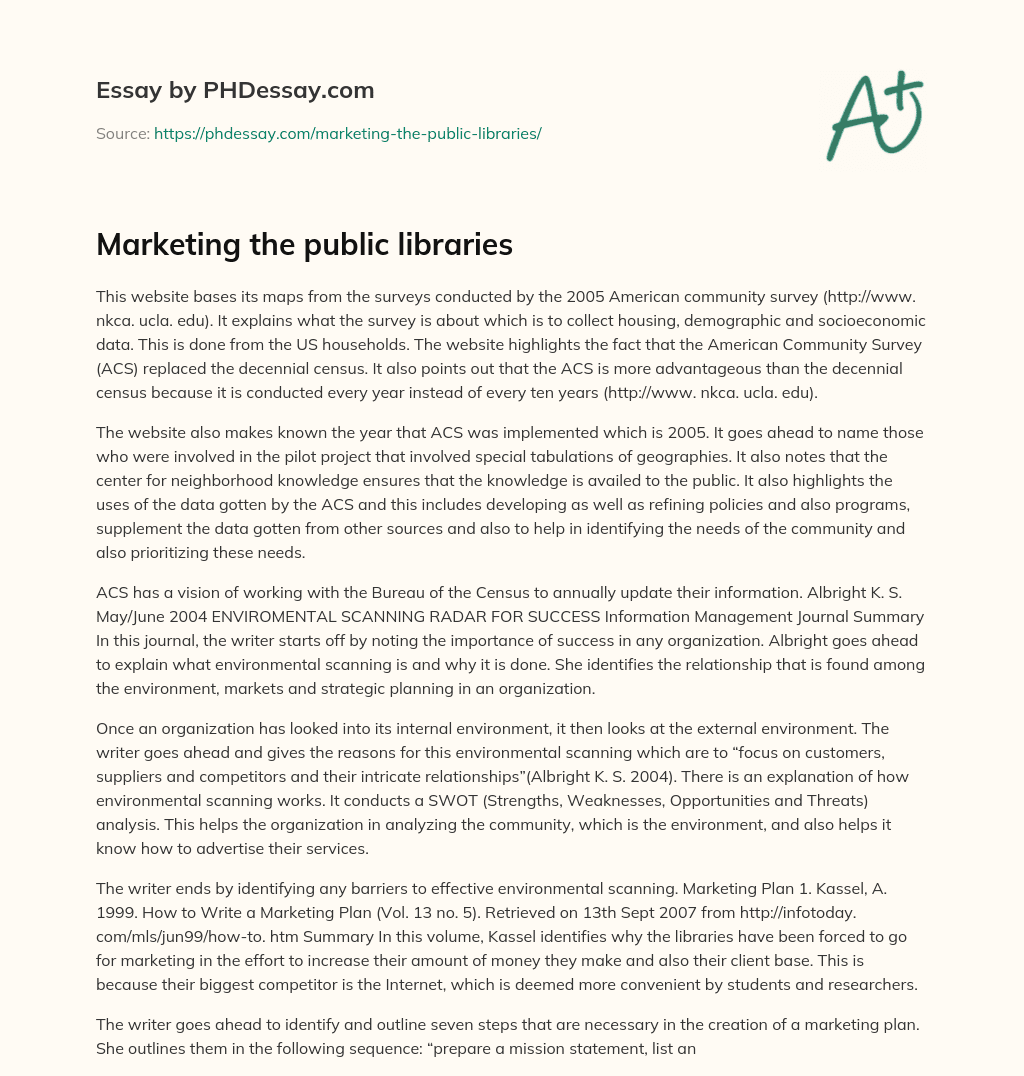 Marketing the public libraries essay