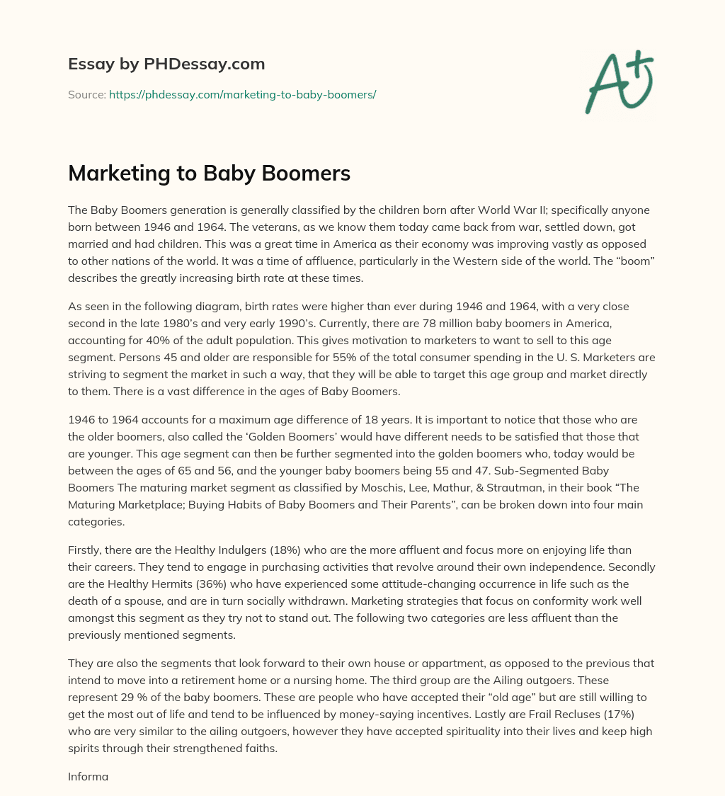 Marketing to Baby Boomers essay
