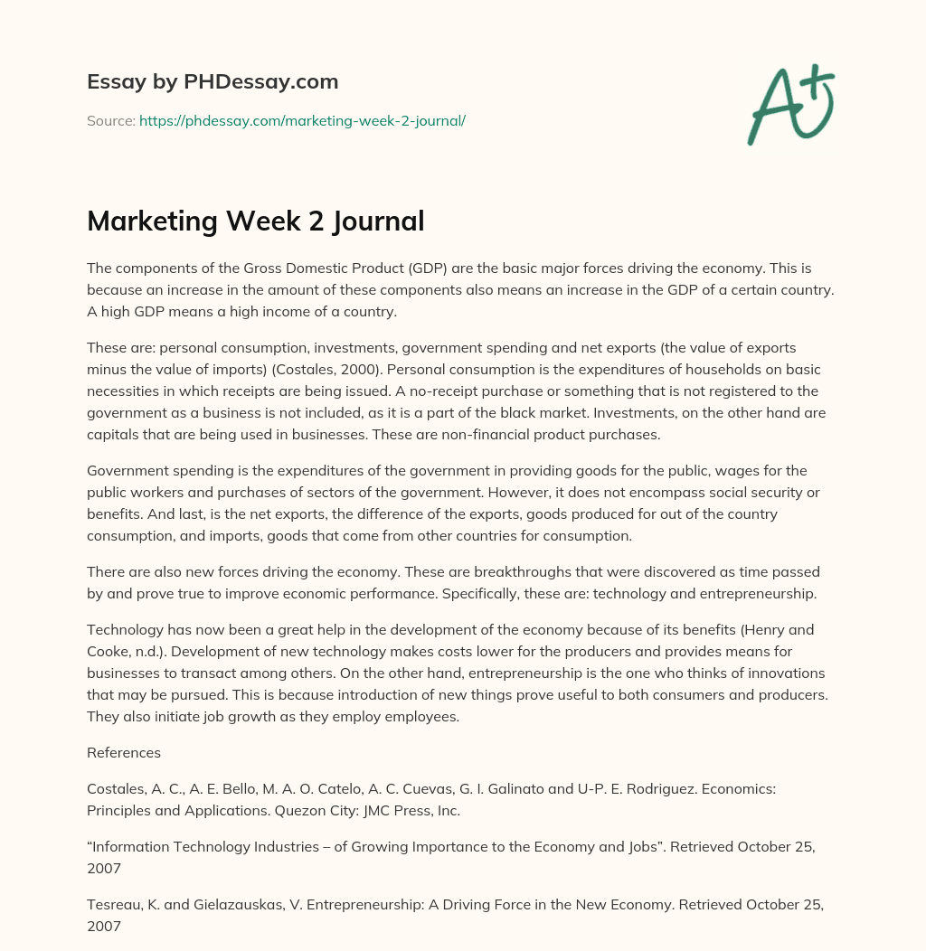 Marketing Week 2 Journal essay