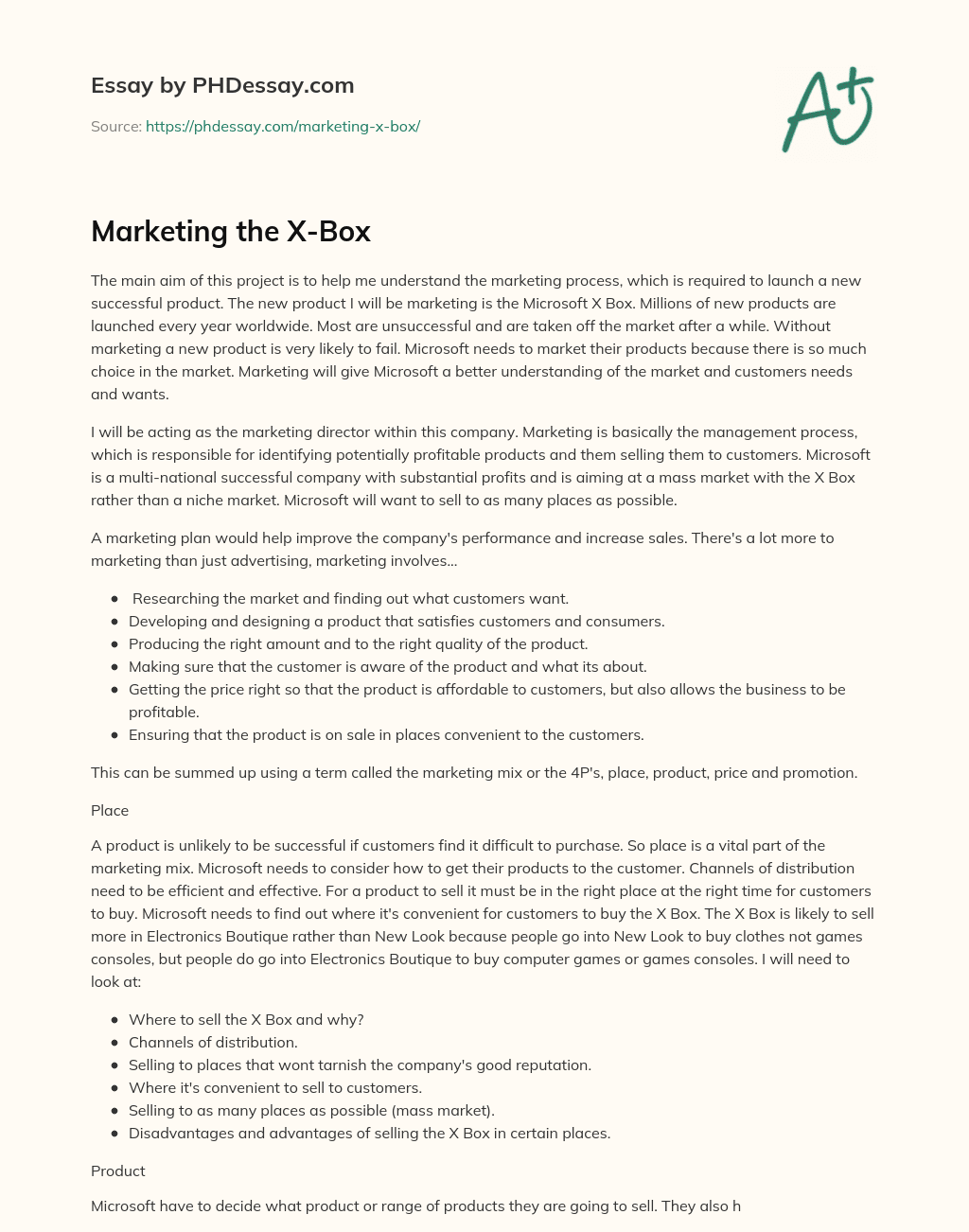 Marketing the X-Box essay
