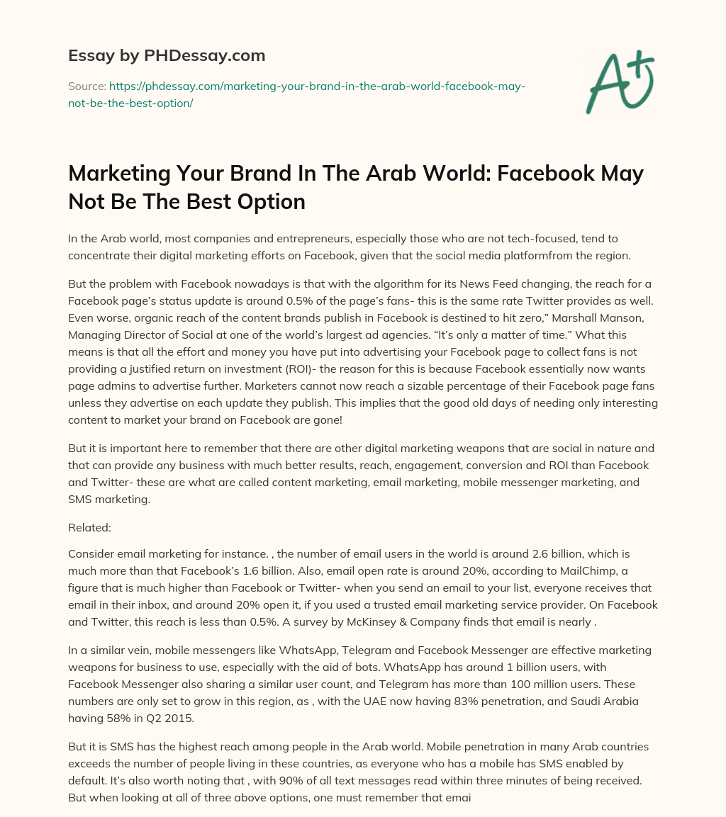 Marketing Your Brand In The Arab World: Facebook May Not Be The Best Option essay