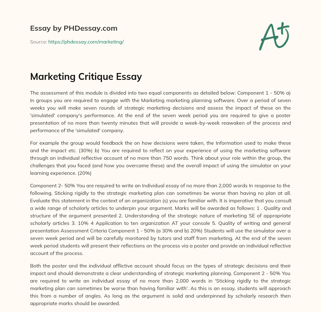 Marketing Critique Essay essay