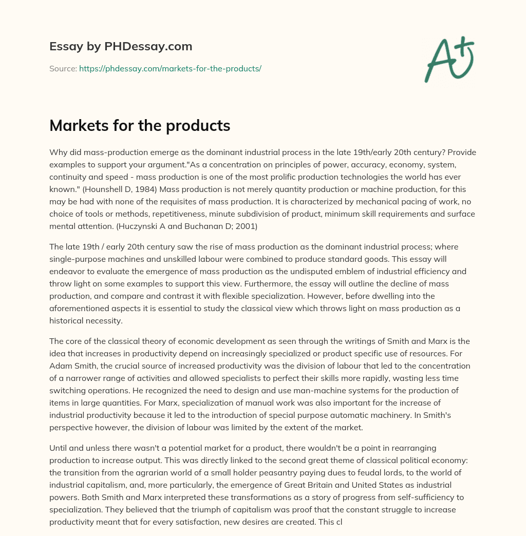 Markets for the products essay