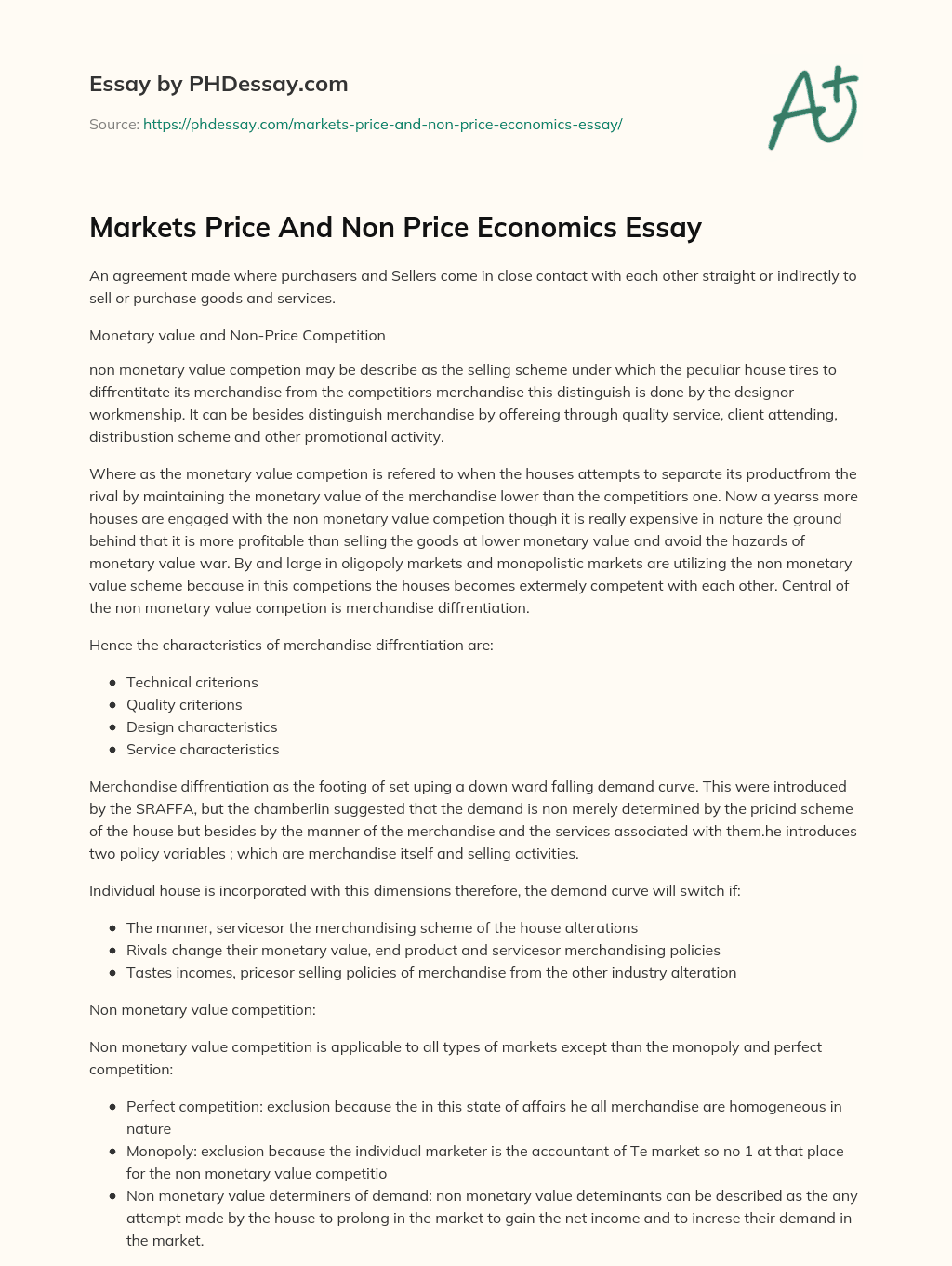 Markets Price And Non Price Economics Essay essay