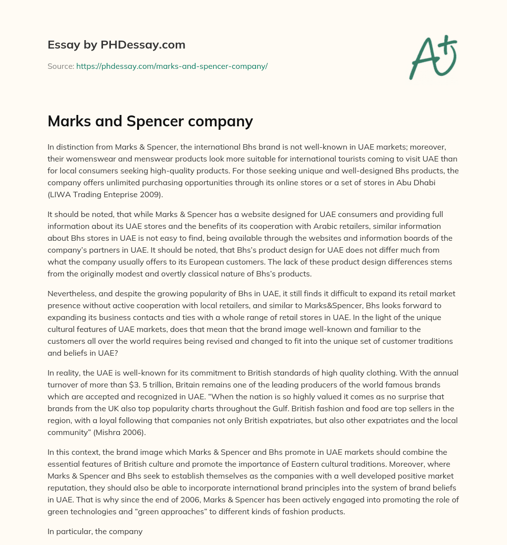Marks and Spencer company essay