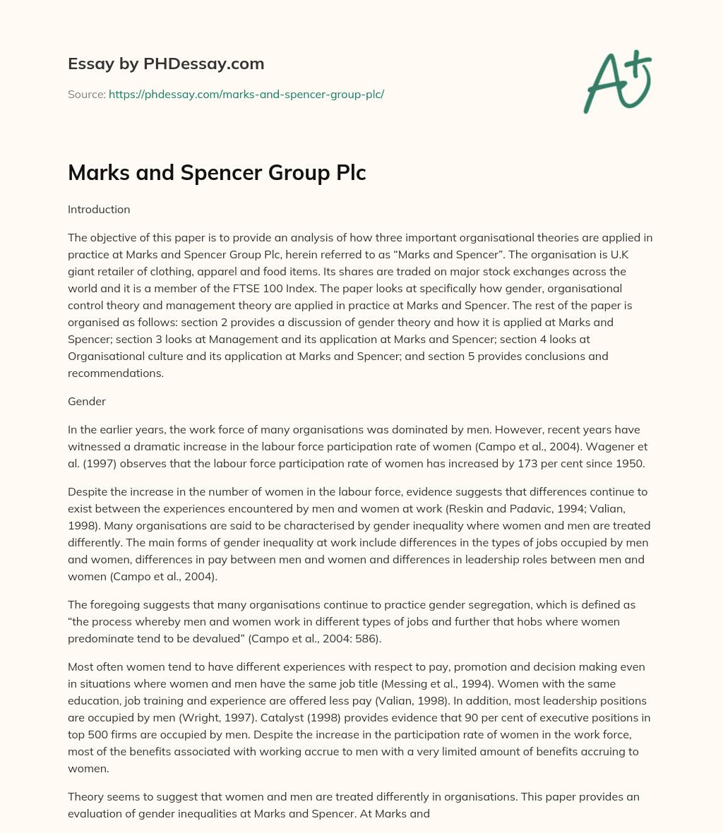 Marks and Spencer Group Plc essay