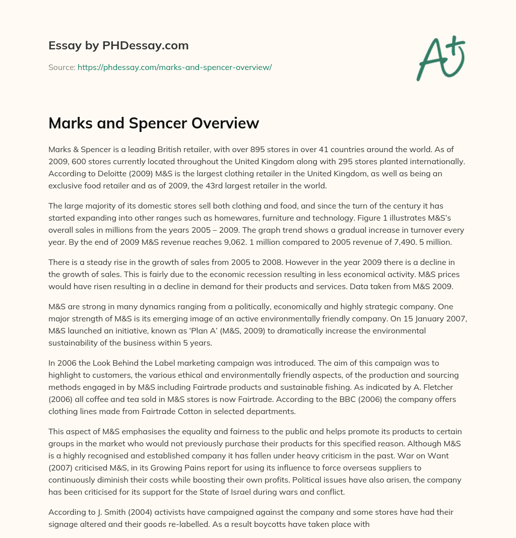 Marks and Spencer Overview essay