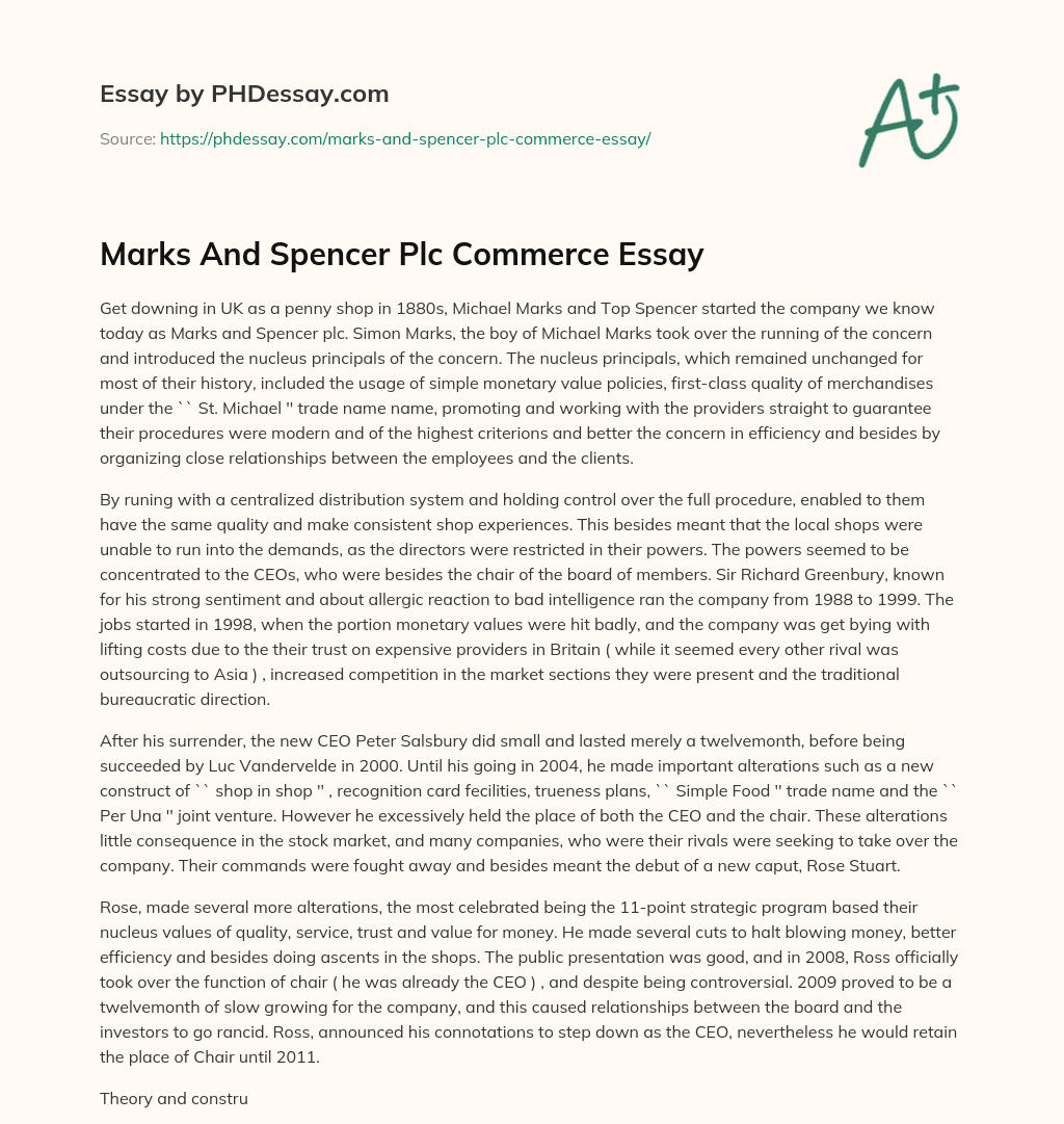 Marks And Spencer Plc Commerce Essay essay