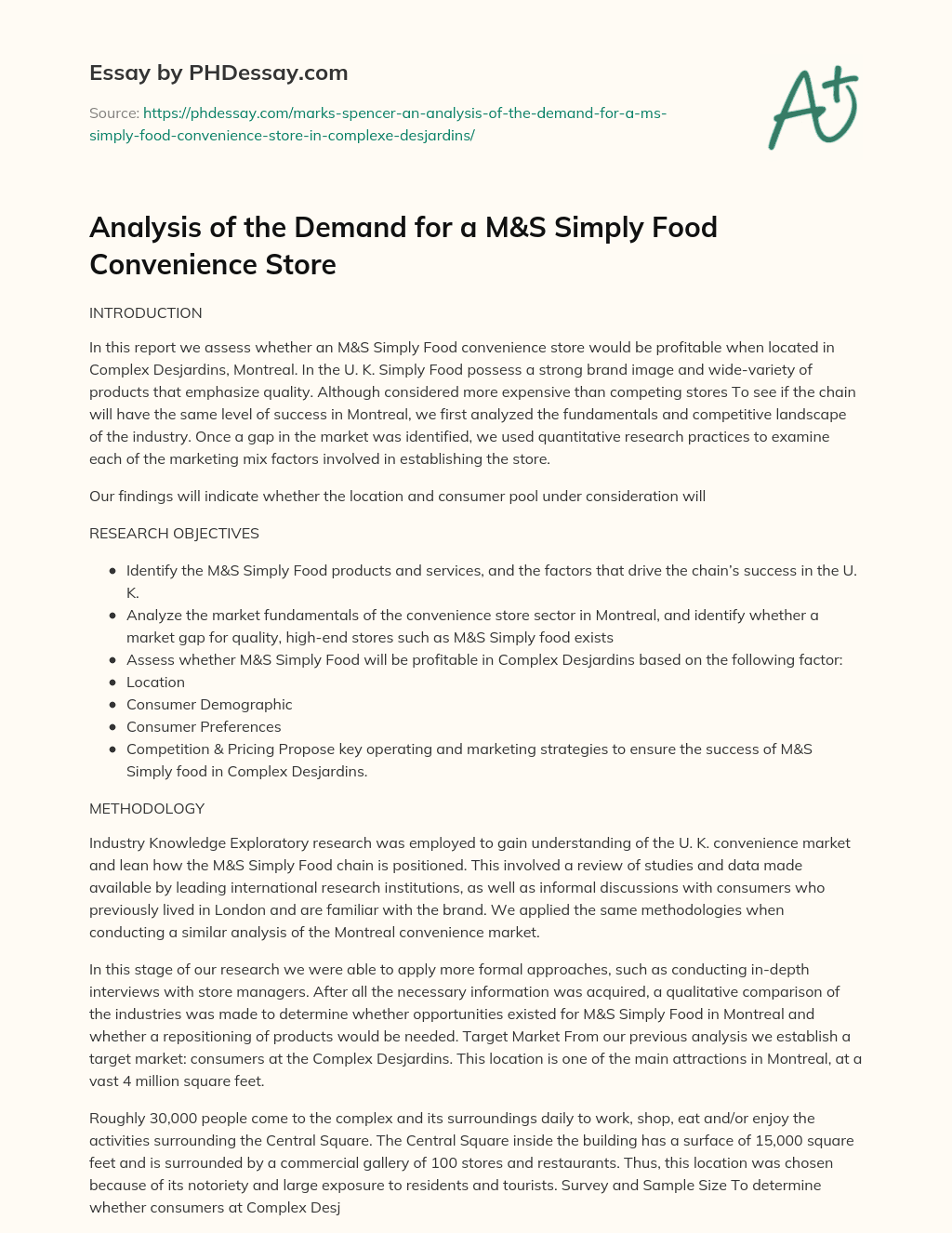 Analysis of the Demand for a M&S Simply Food Convenience Store essay