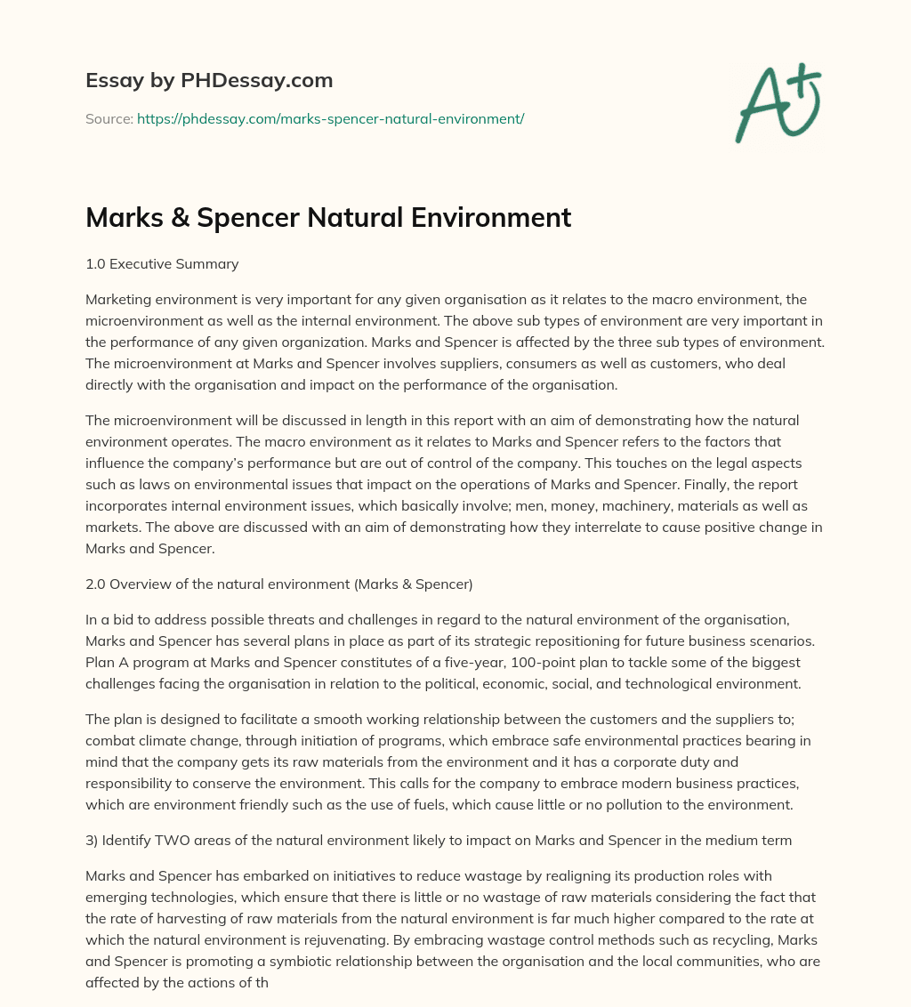 Marks & Spencer Natural Environment essay