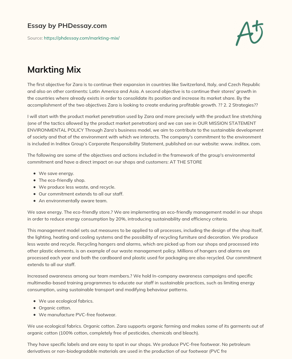 Markting Mix essay