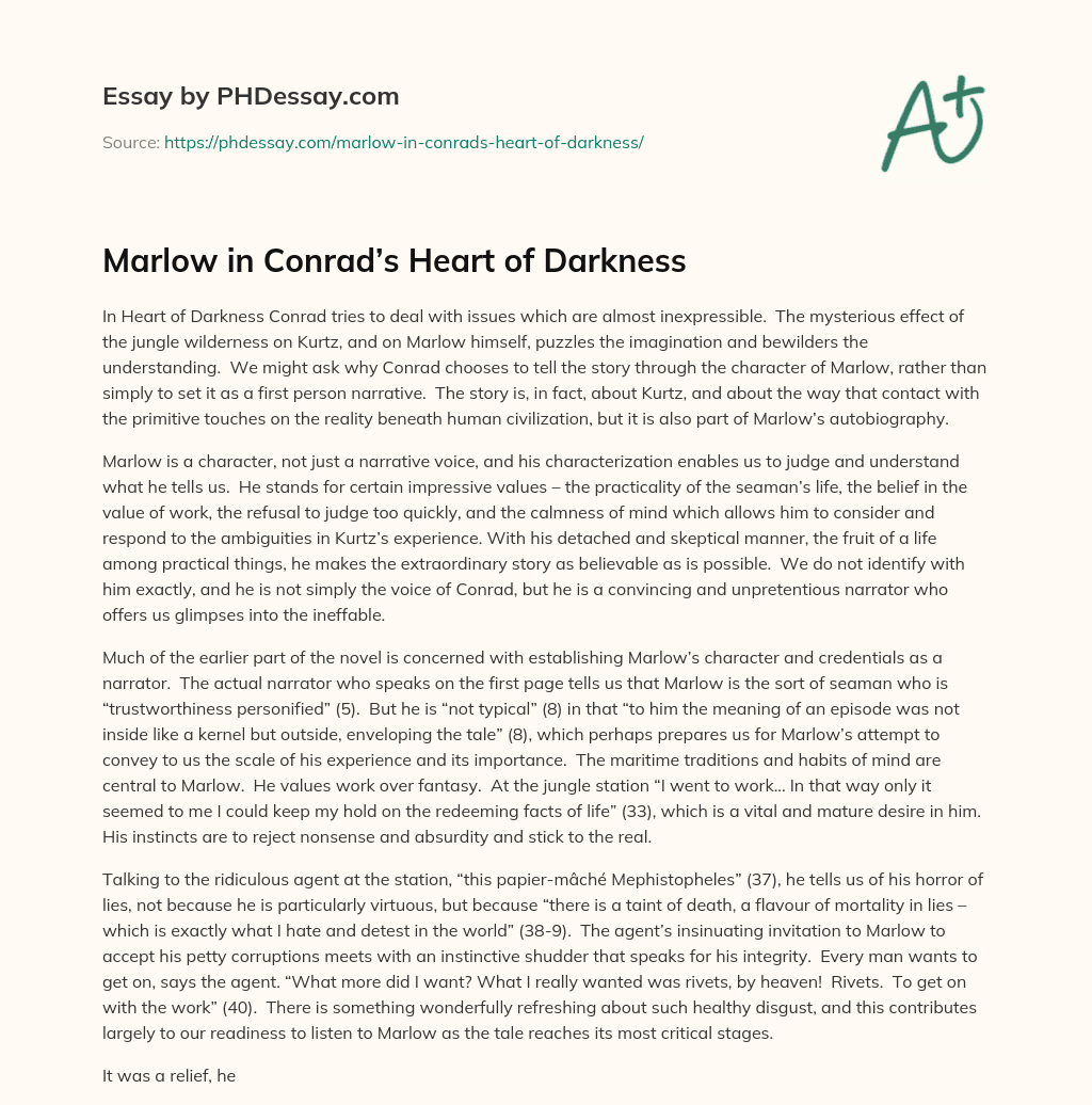 Marlow in Conrad’s Heart of Darkness essay