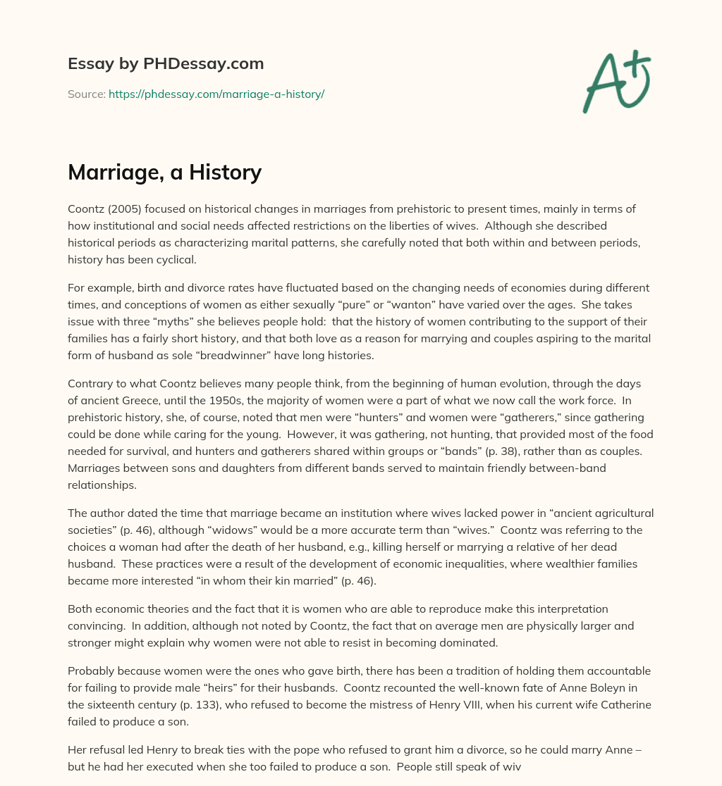 Marriage, a History essay