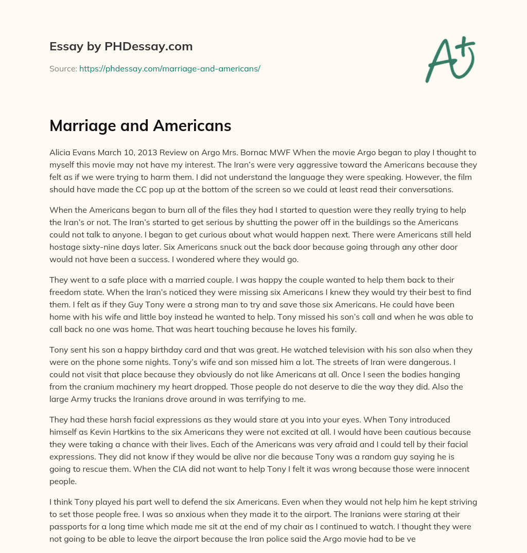 Marriage and Americans essay