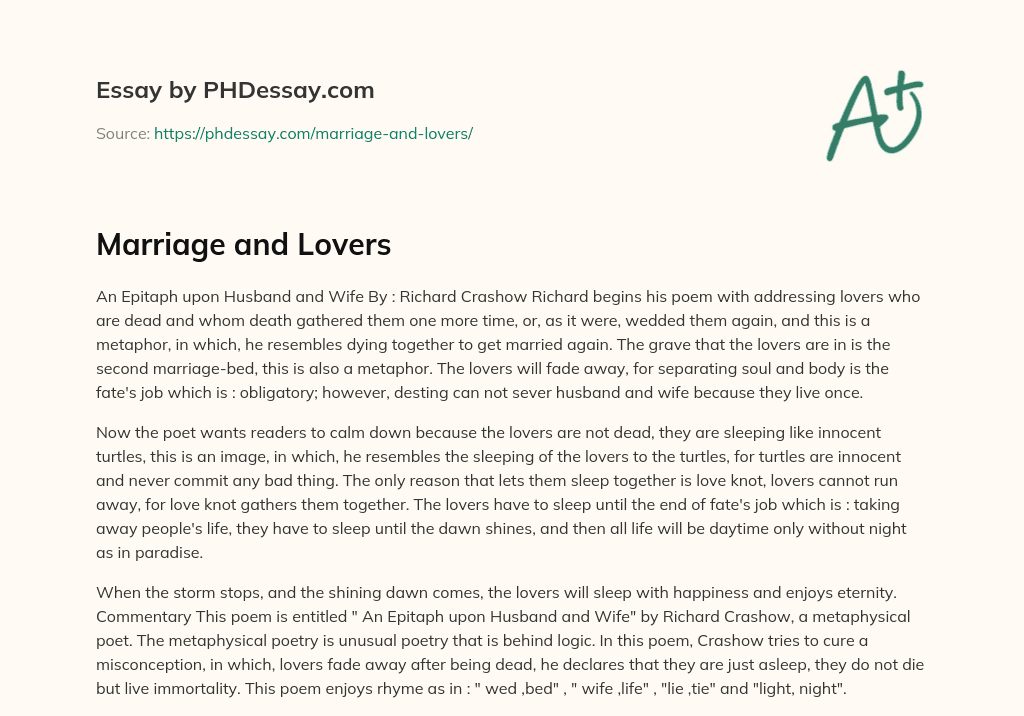 Marriage and Lovers essay