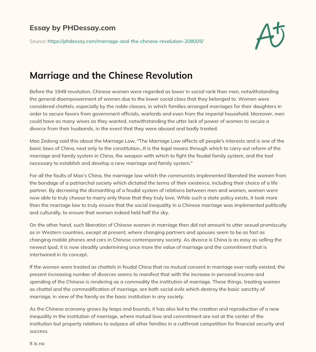 Marriage and the Chinese Revolution essay