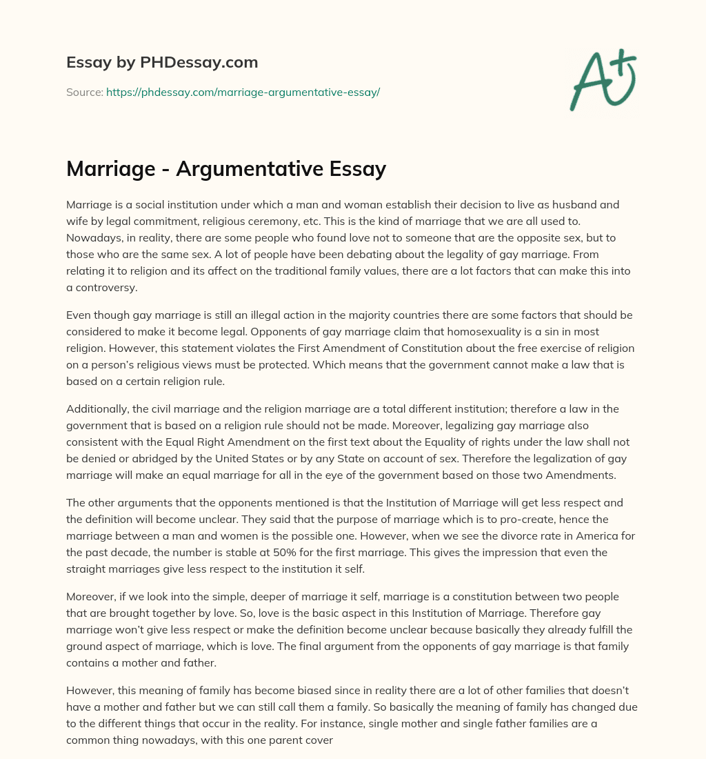 argumentative essay on marriage