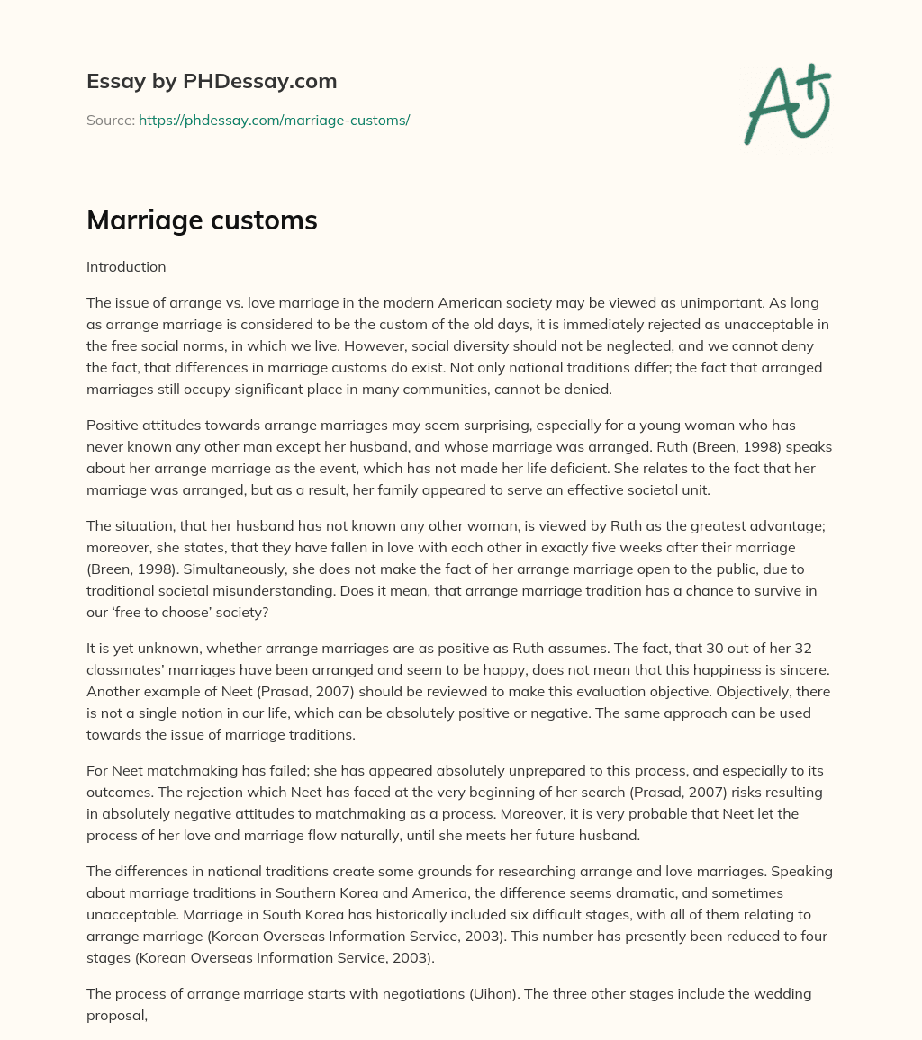 Marriage customs essay