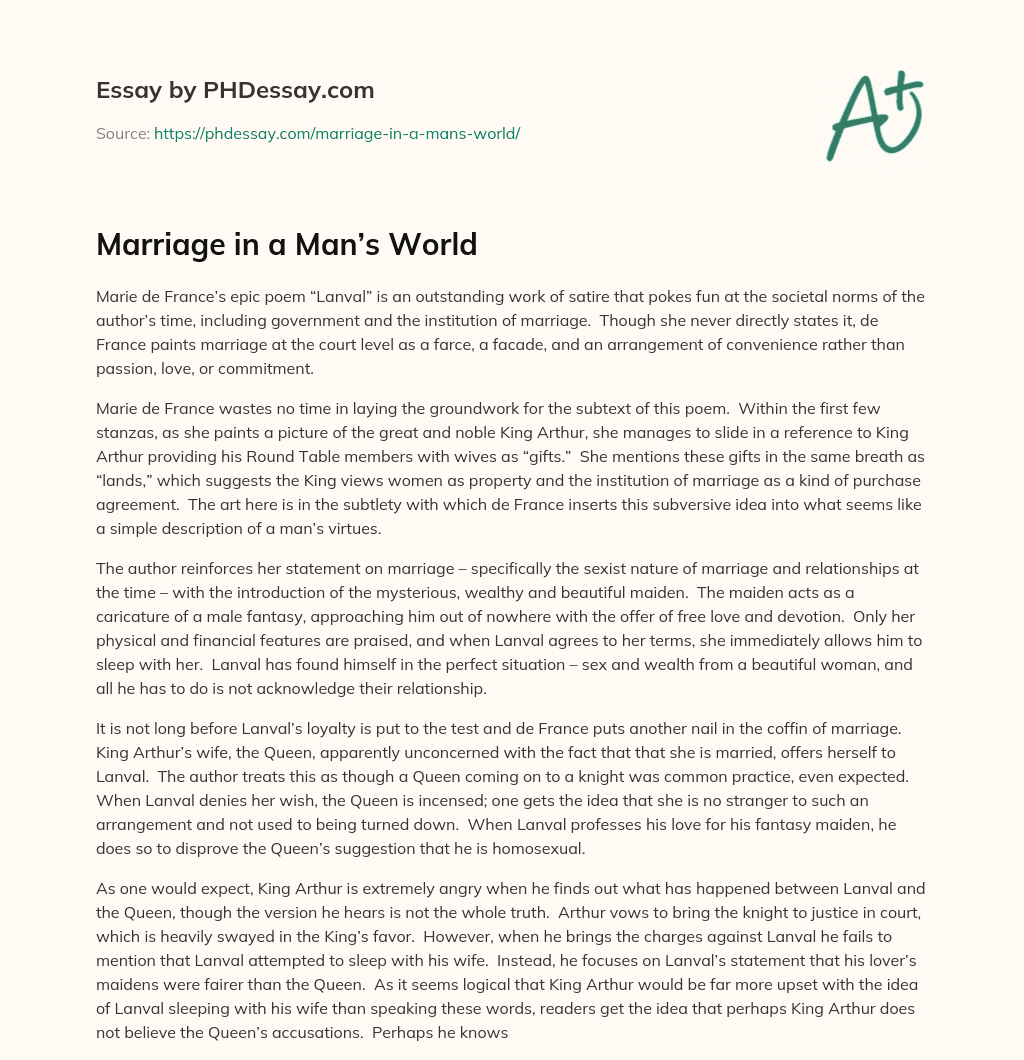 Marriage in a Man’s World essay