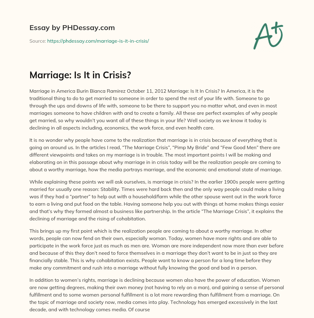 Marriage: Is It in Crisis? essay