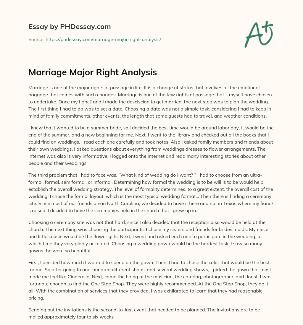 Marriage Major Right Analysis essay