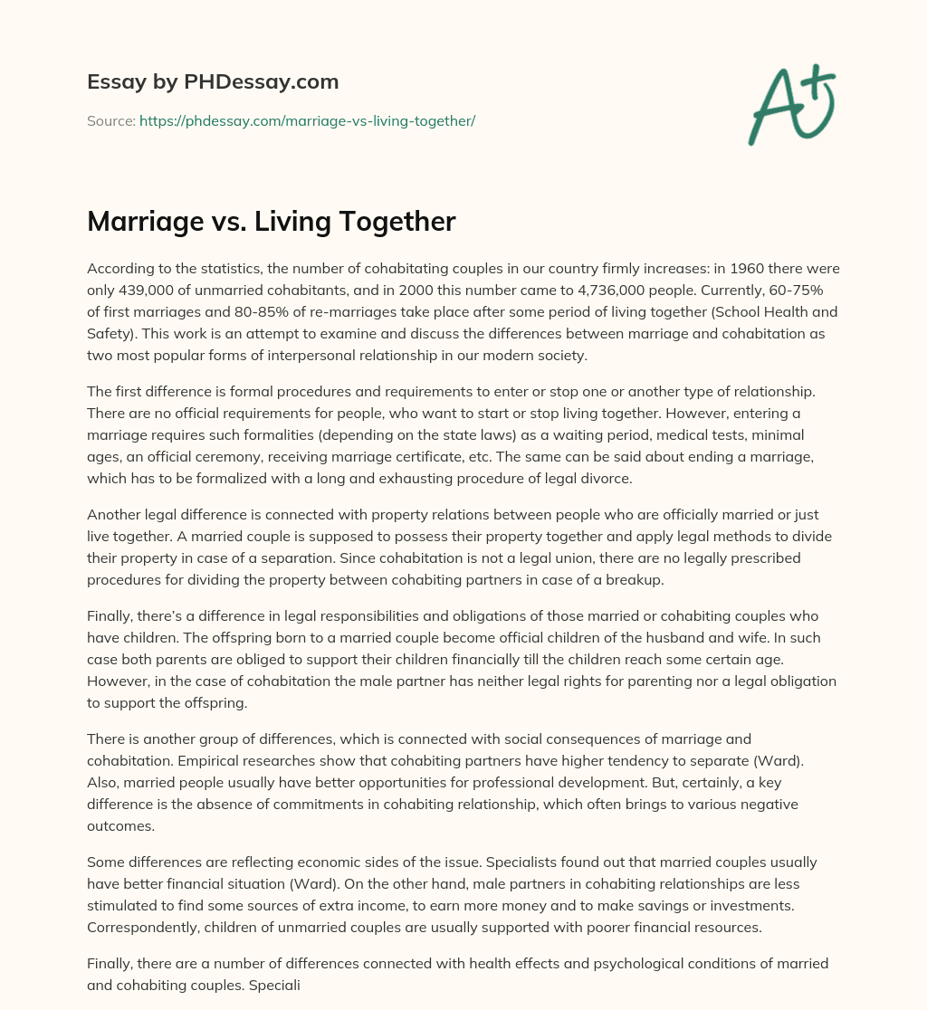 Marriage vs. Living Together essay