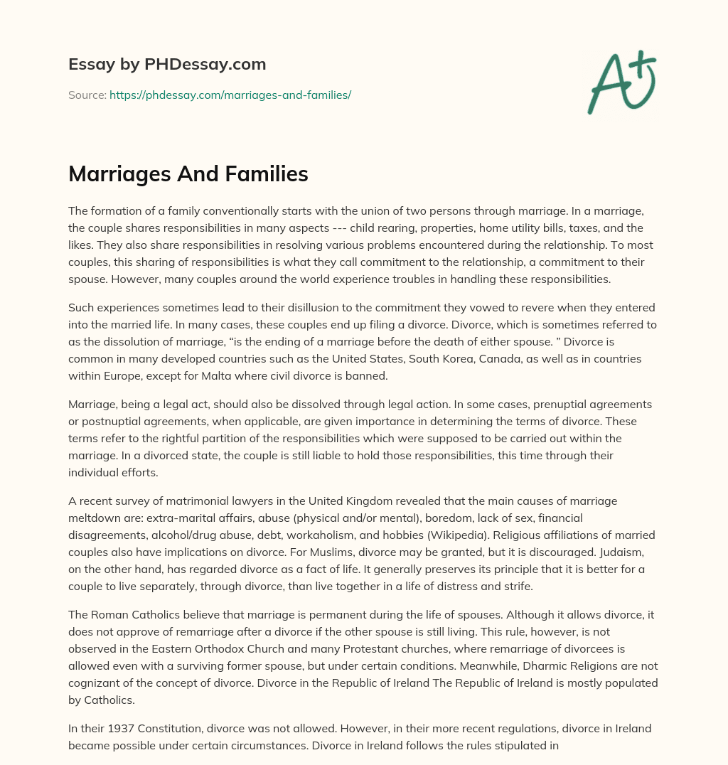 Marriages And Families essay