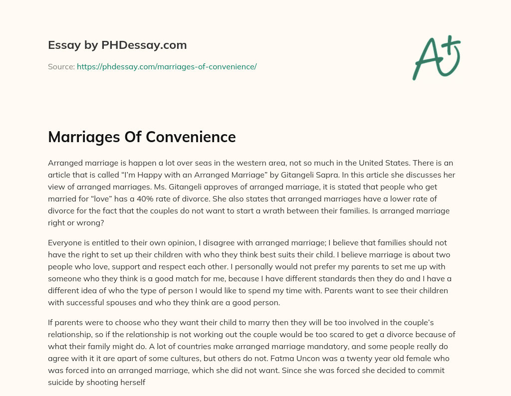Marriages Of Convenience essay