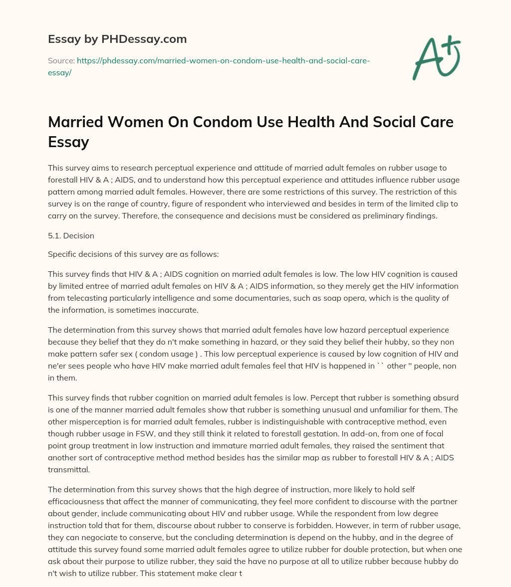Married Women On Condom Use Health And Social Care Essay essay
